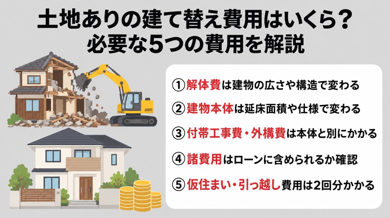 土地ありの建て替え費用はいくら？必要な5つの費用を解説