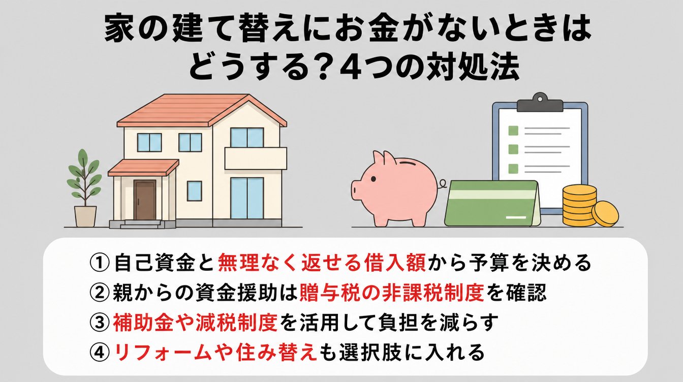 家の建て替えにお金がないときはどうする？4つの対処法