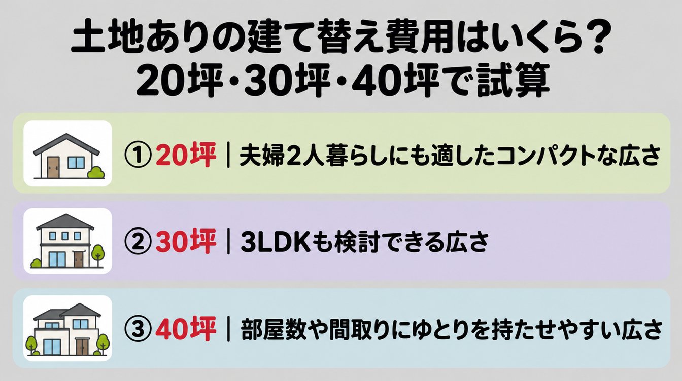 土地ありの建て替え費用はいくら？20坪・30坪・40坪で試算